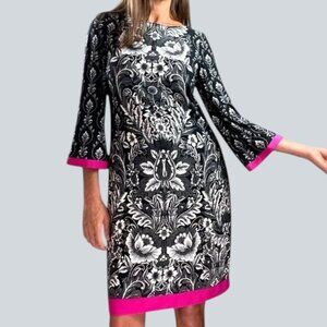 ELIZA J STRETCH FLORAL BLACK PINK TRIM SHIFT DRESS